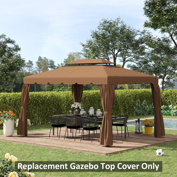 Coffee Outdoor Cover: 10'x10' Replacement Gazebo Canopy with Double-Tier Roof