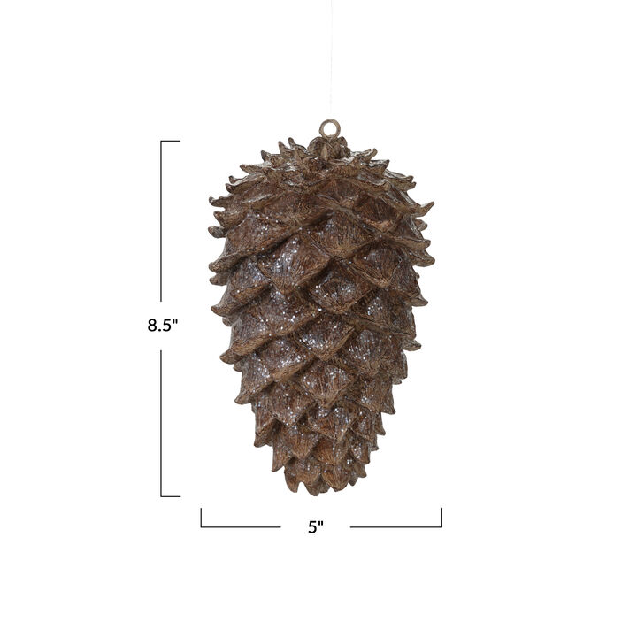 Artisan Resin Pinecone Figurine with Glitter Finish, Brown