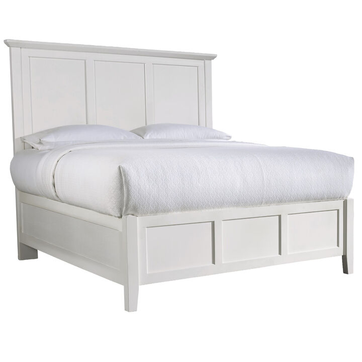 Neo Solid Mahogany Wood Low Profile Queen Bed, Beveled Trim Top, White