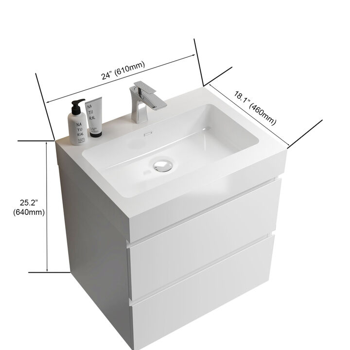 U005-Alice24-201 Alice 24" White Bathroom Vanity with Sink, Large Storage Wall Mounted Floating Bathroom Vanity for Modern Bathroom, One-Piece Sink Basin without Drain and Faucet