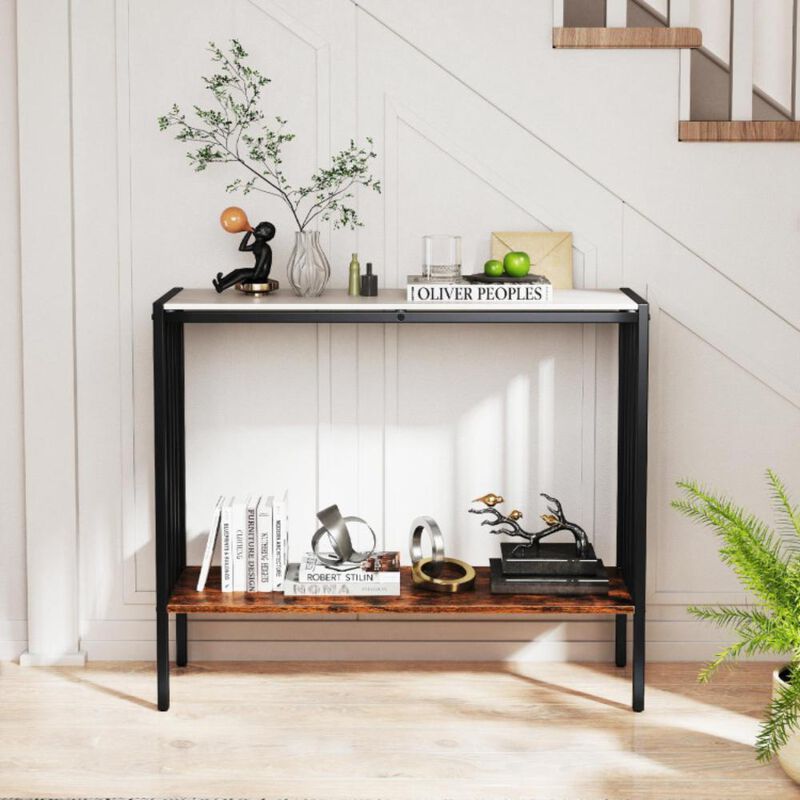 Hivvago Console Table 2-Tier Industrial Foyer Table with Sintered Stone Tabletop