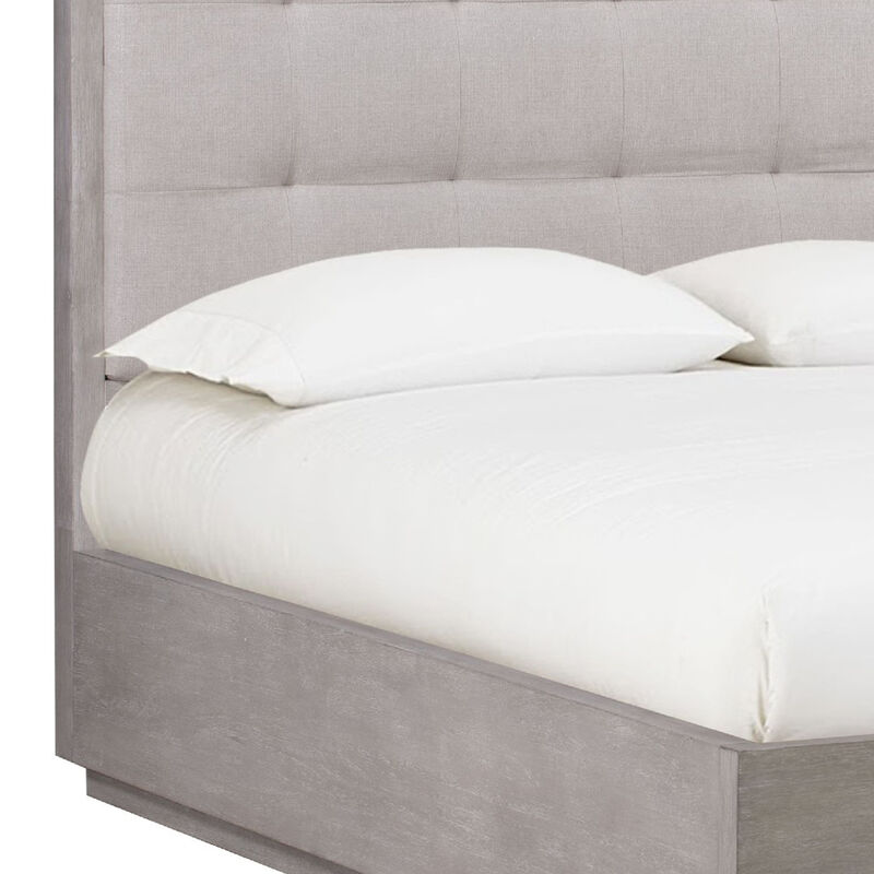 Kim Upholstered Solid Wood Platform California King Bed with Storage, Gray - Benzara