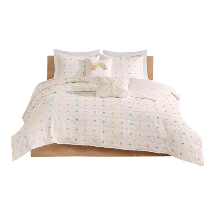 Gracie Mills Caius Pom Pom Cotton Jacquard Quilt Set with Throw Pillows