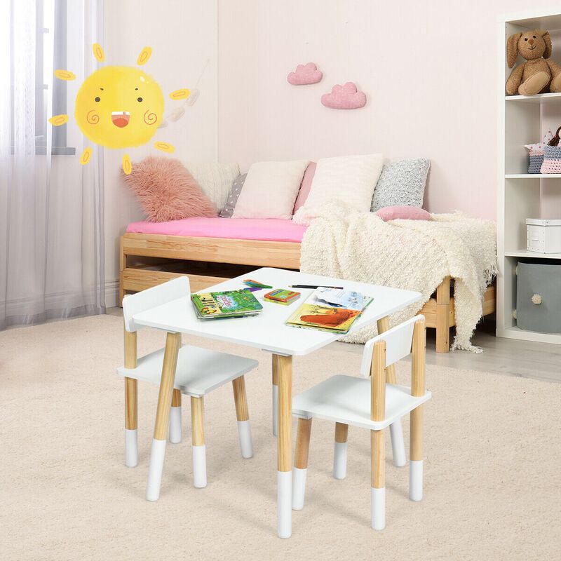Kids Wooden Table and 2 Chairs Set-White image number 6