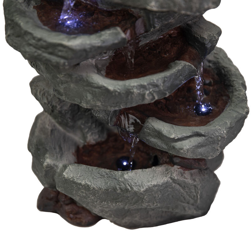 Sunnydaze 15" 6-Tier Tabletop Water Fountain with LED Lights, Stone Falls image number 3