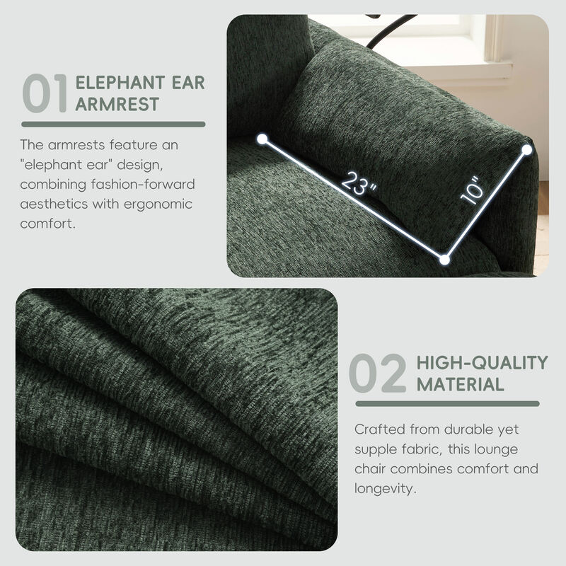 Whisen 38" Single Sofa with Storage Ottoman, Adjustable Phone Holder, USB Charger, Side Storage Pockets, Pillow-Like Armrests, Wide Seat Chaise Lounge