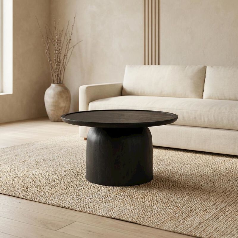 Round Wood Coffee Table with 17.5-inch Height and 30-inch Diameter image number 4