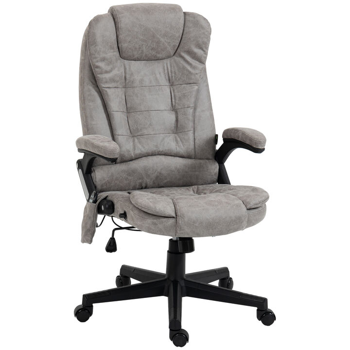 HOMCOM 6 Point Vibrating Massage Office Chair with Heat, Linen High Back Executive Office Chair with Reclining Backrest, Padded Armrests and Remote, Gray