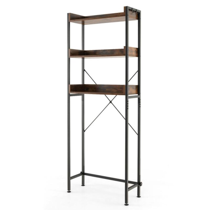 Hivvago Over The Toilet Storage Rack with Hooks and Adjustable Bottom Bar