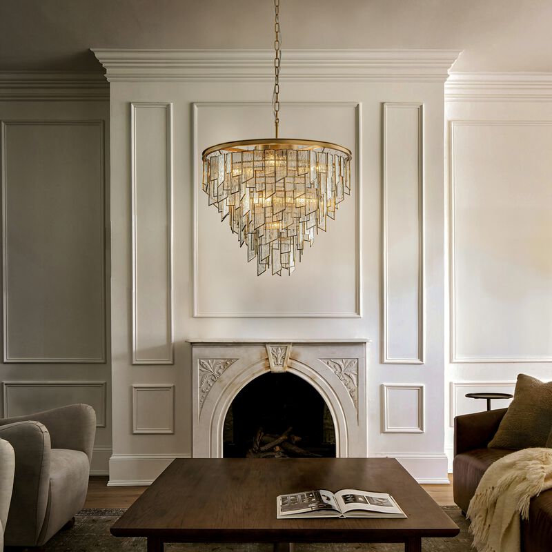 Modern Painted Brass Luxury Water Ripple Glass Chandelier for Living Room image number 2