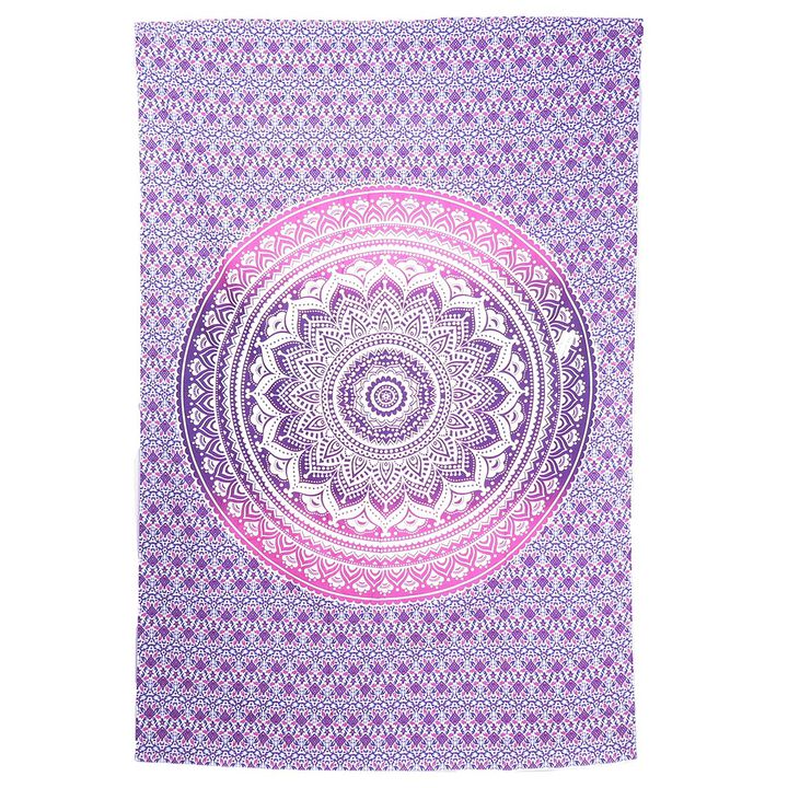 HomeRoots 80" X 56" Purple And White Mandala Cotton Hanging Tapestry