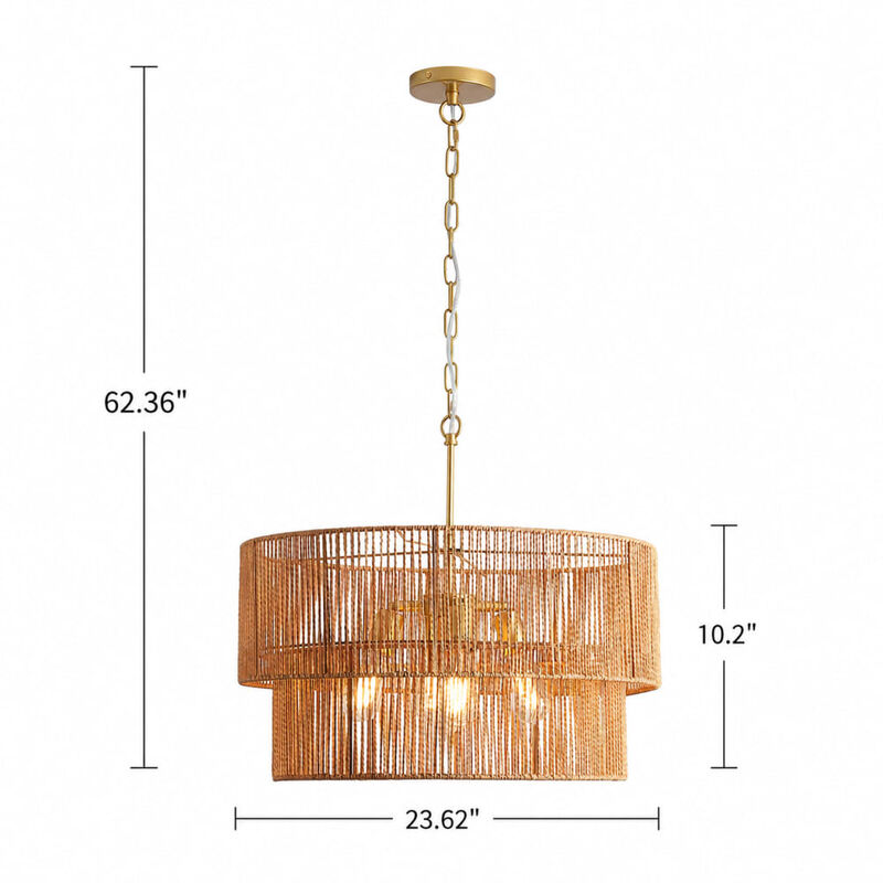 ELEMENT ACE 2-Tier Handwoven Paper Rattan Chandelier Adjustable Height Pendant Light Ceiling Lighting Fixture for Dining Room Kitchen Island Living Room Bedroom image number 1
