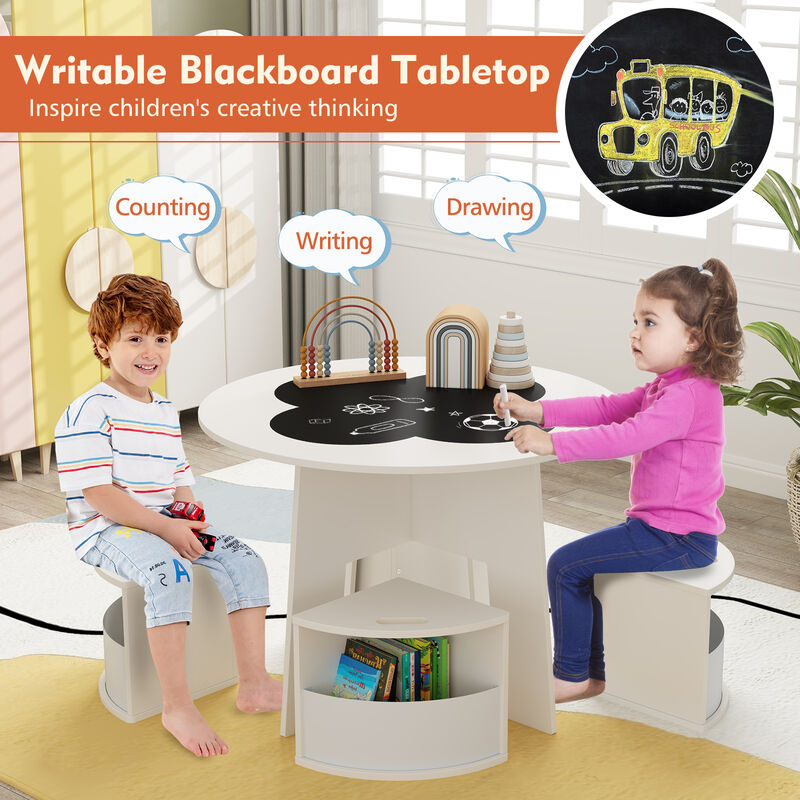 Kids 5-Piece Table and Chair Set with Storage Stools, Perfect for Activities
