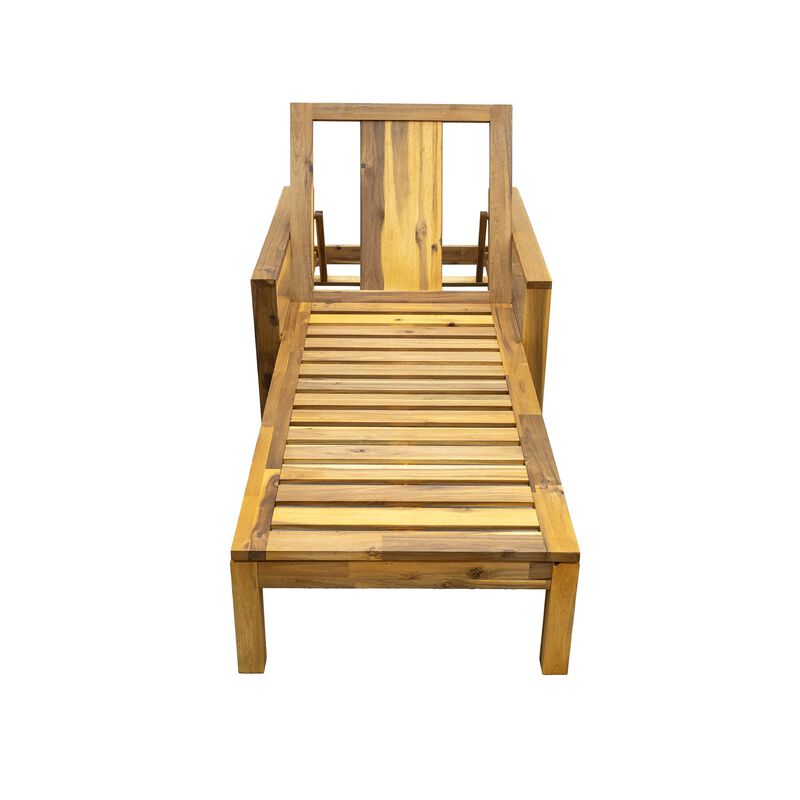 Whisen Acacia Wood Adjustable Backrest Outdoor Lounge Chair, Suitable for Gardens, Terraces, and Poolside Areas - Beige