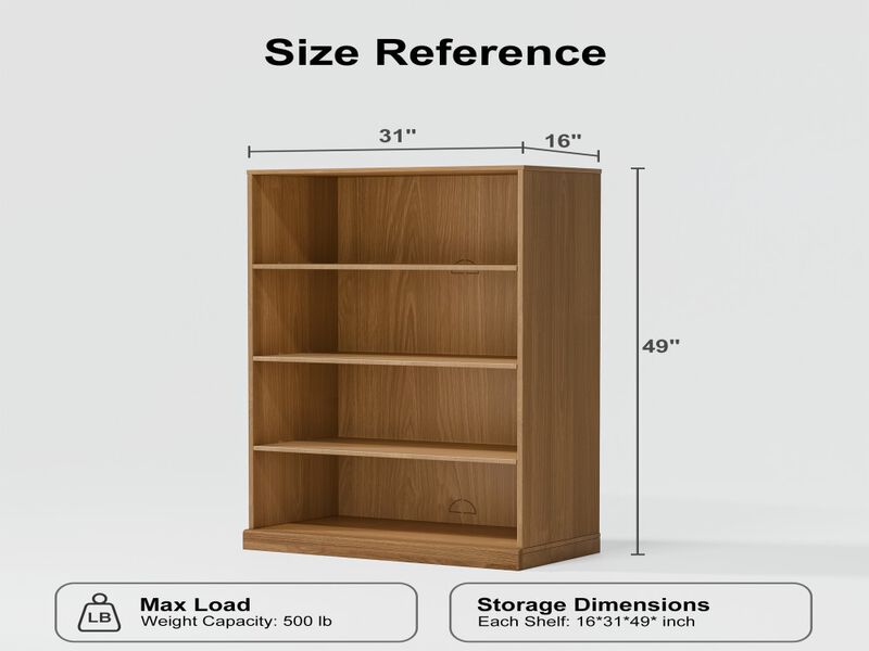 2-Piece Set of Large-Sized Modern Minimalist Wood Grain Edge Cabinets Without Doors, with 4-Layer Shelves
