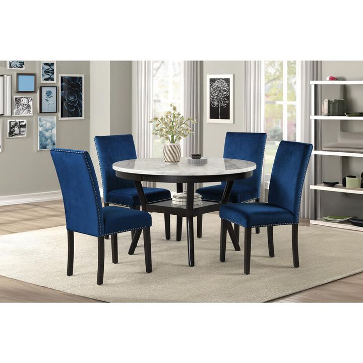 New Classic Furniture Furniture Celeste 5-Pc Faux Marble Round Dining Set  4 Chair-Blue