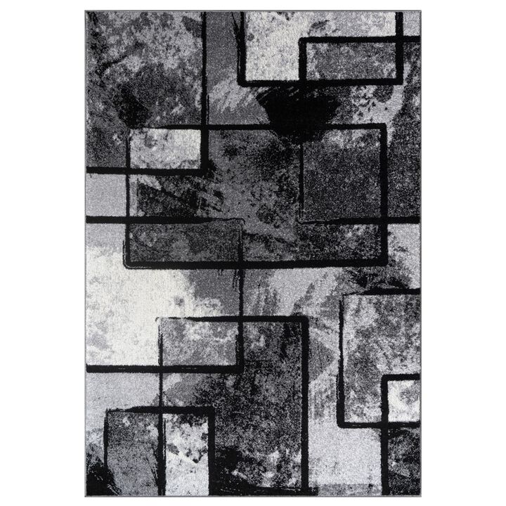 Black-White Area Rug with Modern Abstract Paint Effect