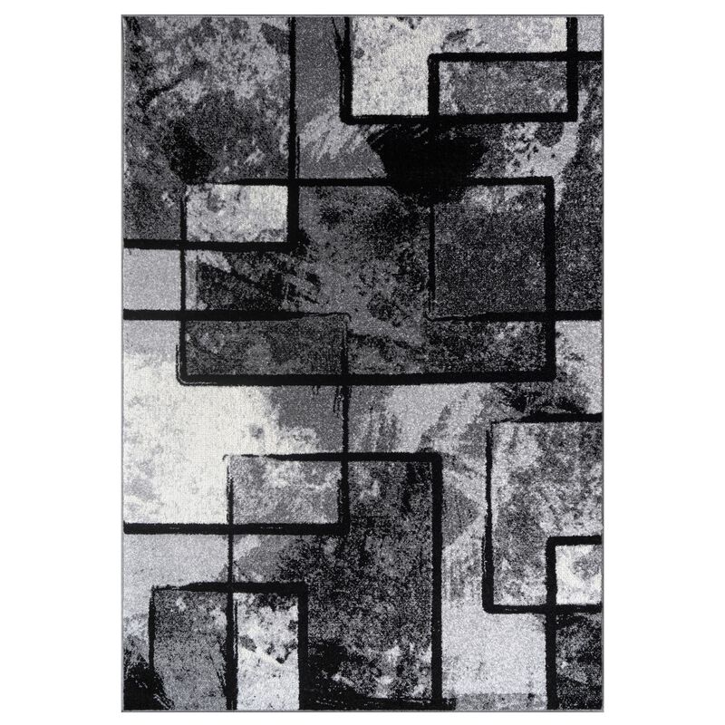 Black-White Area Rug with Modern Abstract Paint Effect