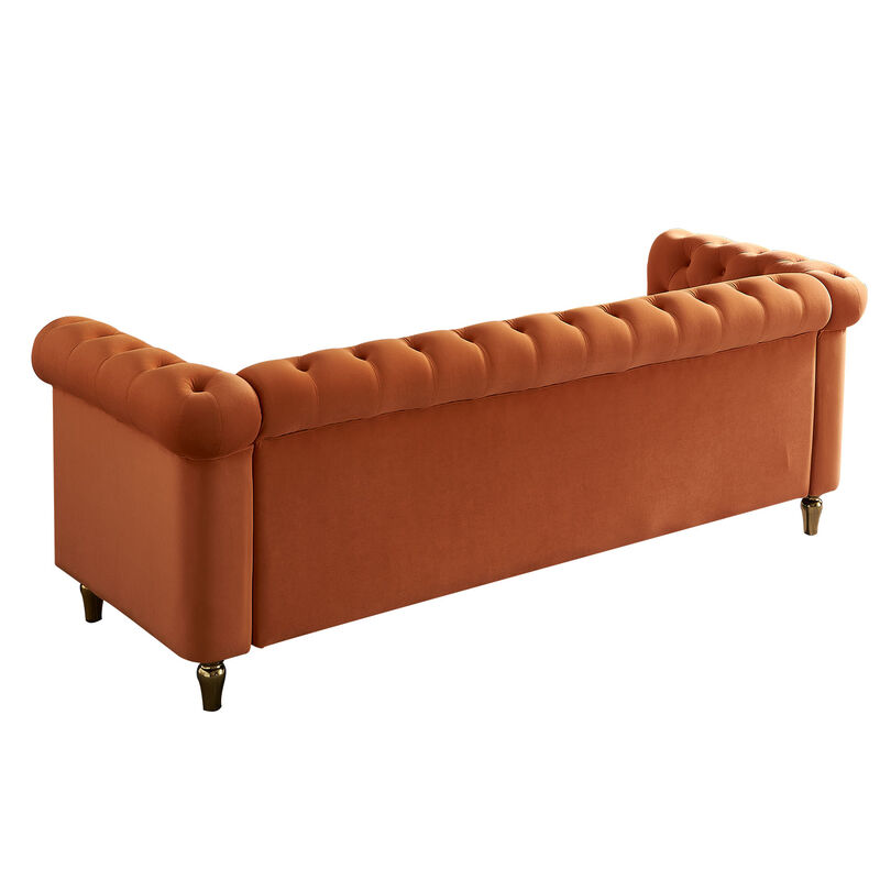 Chesterfield Velvet Sofa For Living Room Orange Color
