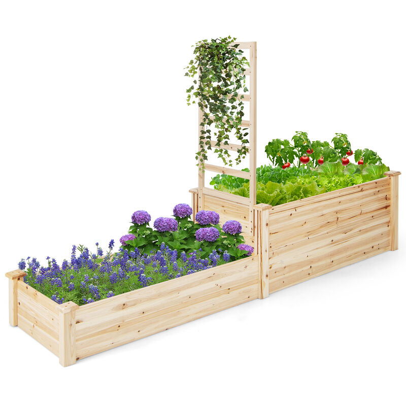 Raised Garden Bed with Trellis-Natural