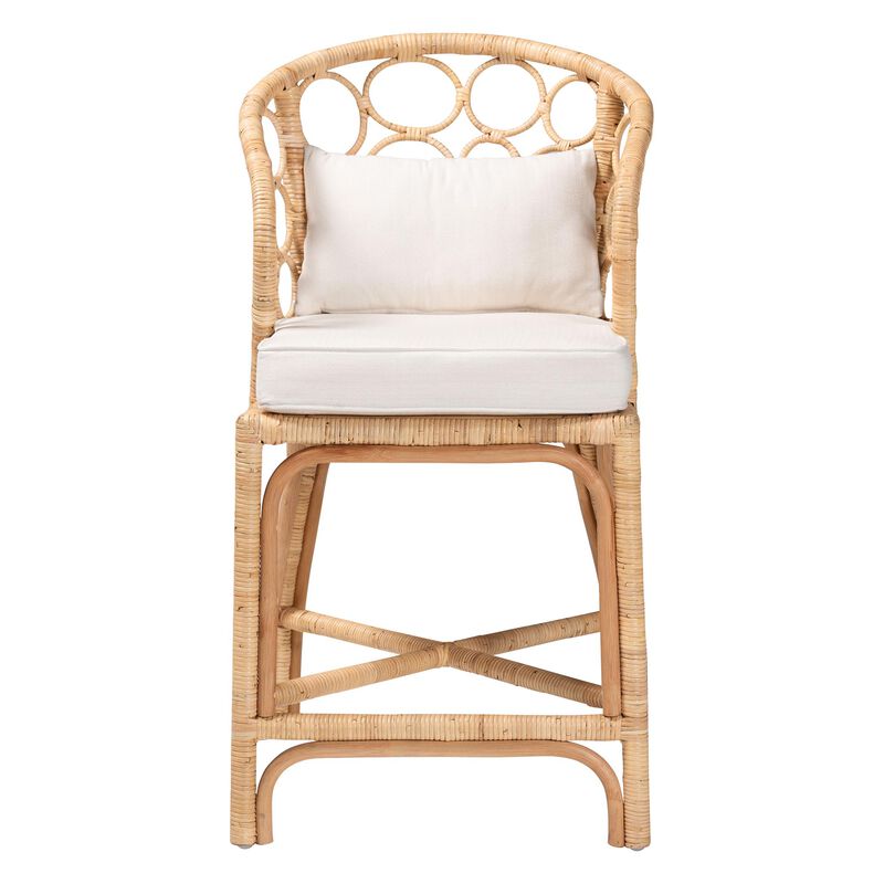 bali & pari Prisca Natural Rattan Counter Stool with Bubble Frame - Handwoven Wicker Accent Stool with Round Back and Removable Cushions for Kitchen Island or Lounge image number 1