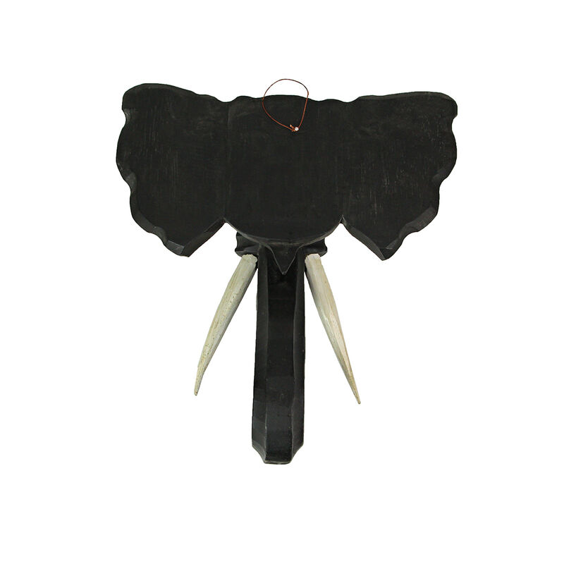 Hand Carved 12 Inch Black Elephant Head Wooden Wall Hanging Sculpture Safari Art image number 4