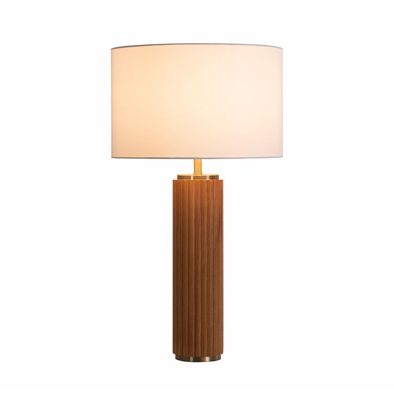 NOVA OF CALIFORNIA Tambo Table Lamp - Natural Ash Wood & Weathered Brass, White Linen Shade