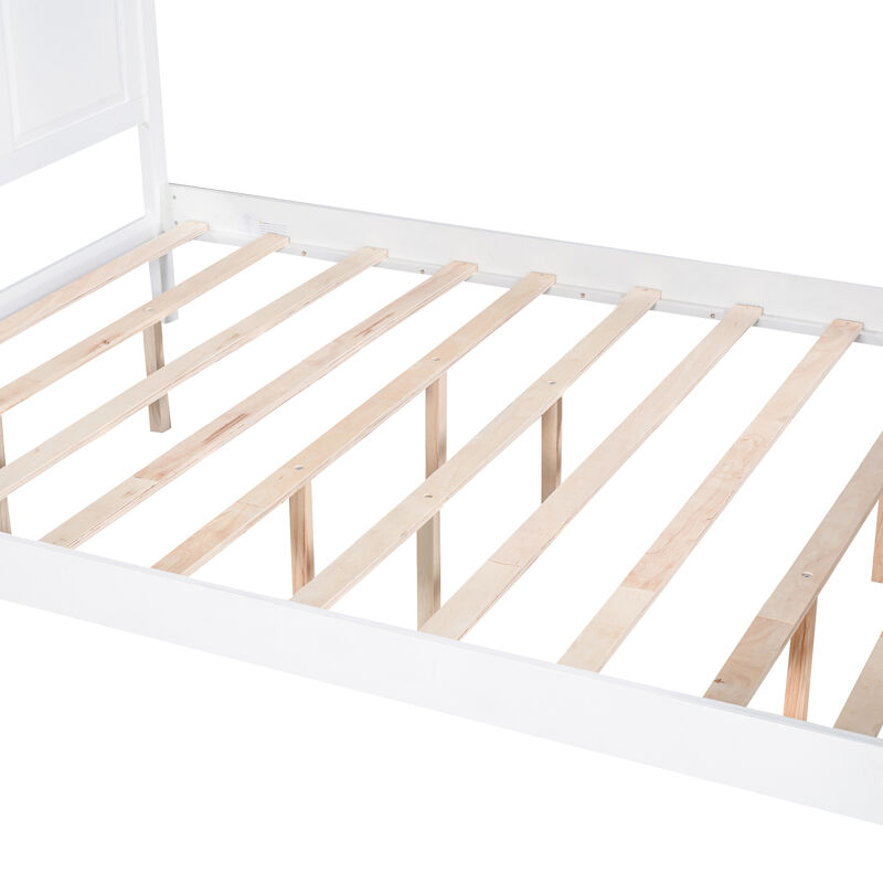 Queen Size Canopy Platform Bed with Headboard and Footboard, Slat Support Leg, White