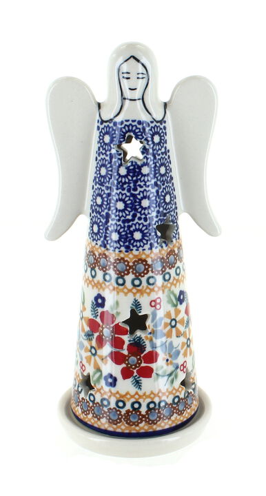 Blue Rose Polish Pottery Dots Large Angel Luminary