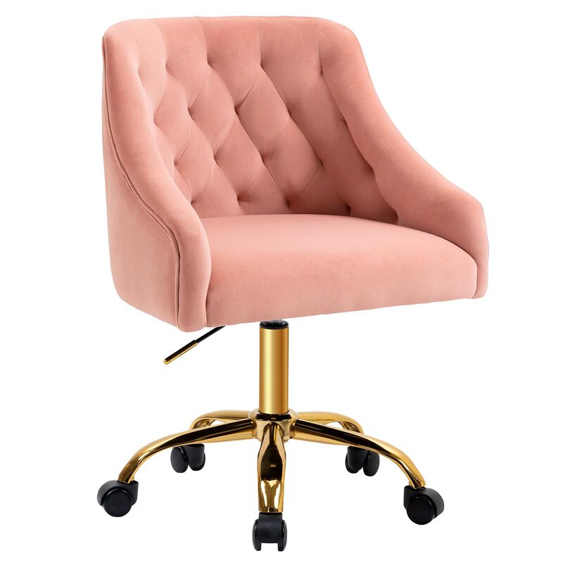 MOJAY Velvet Office Swivel Chair, Vanity Chair, Fabric Desk Chair, Pretty Fancy Chair, Gold Office Chair for Girls, 360Swivel He image number 0