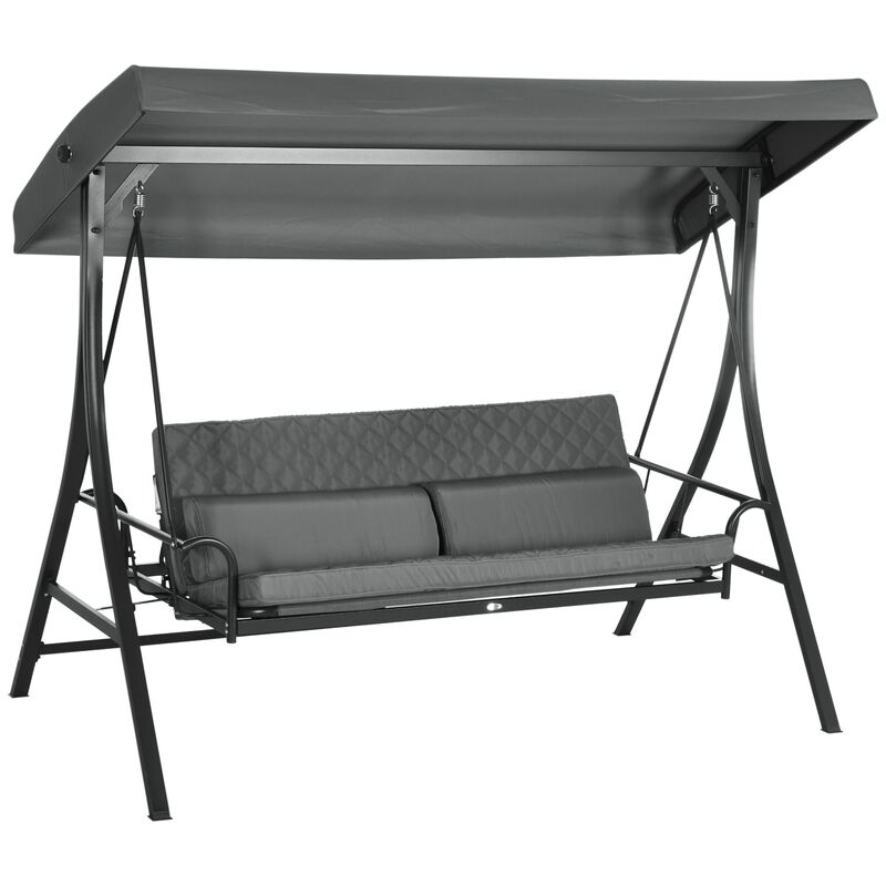 3 Person Porch Swing Bed, Outdoor Patio Swing Chair Bench Hammock with Adjustable Canopy, Cushions, Pillows, Dark Gray image number 1