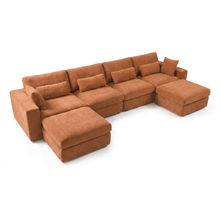 Vipbear 160" Oversized U Shaped Cloud Sectional Sofa Boneless Modular Couch with Movable Ottoman