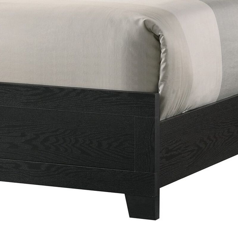 Yoh King Size Bed, Wood, Headboard with Lights and Shelves, Black - Benzara