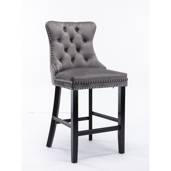 Streamdale Luxurious Velvet Barstools with Button Tufted Backrest (Set Of 2)