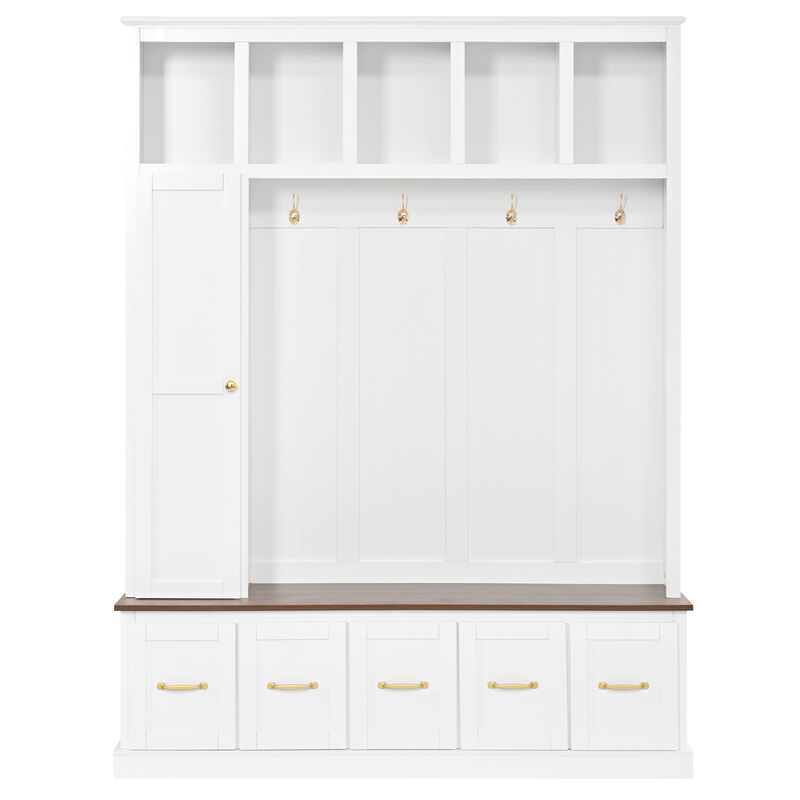 Merax 4-in-1 Entryway Hall Tree with Storage Bench, Hanging Hooks, Open Cubbies & Drawers image number 0