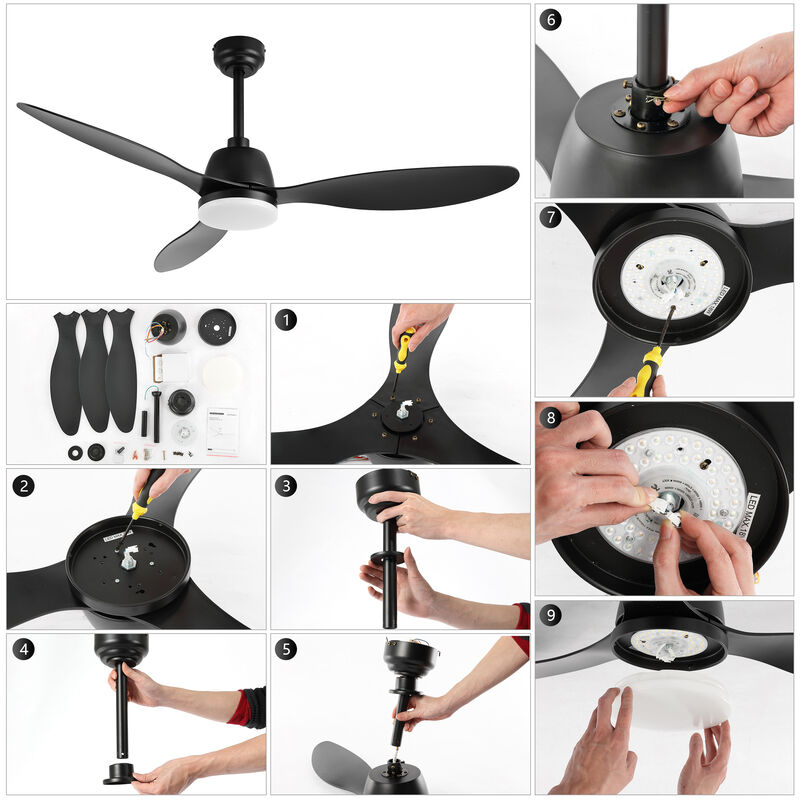 Audie Classic Industrial Iron/Plastic App/Remote-Controlled 6-Speed Integrated LED Ceiling Fan