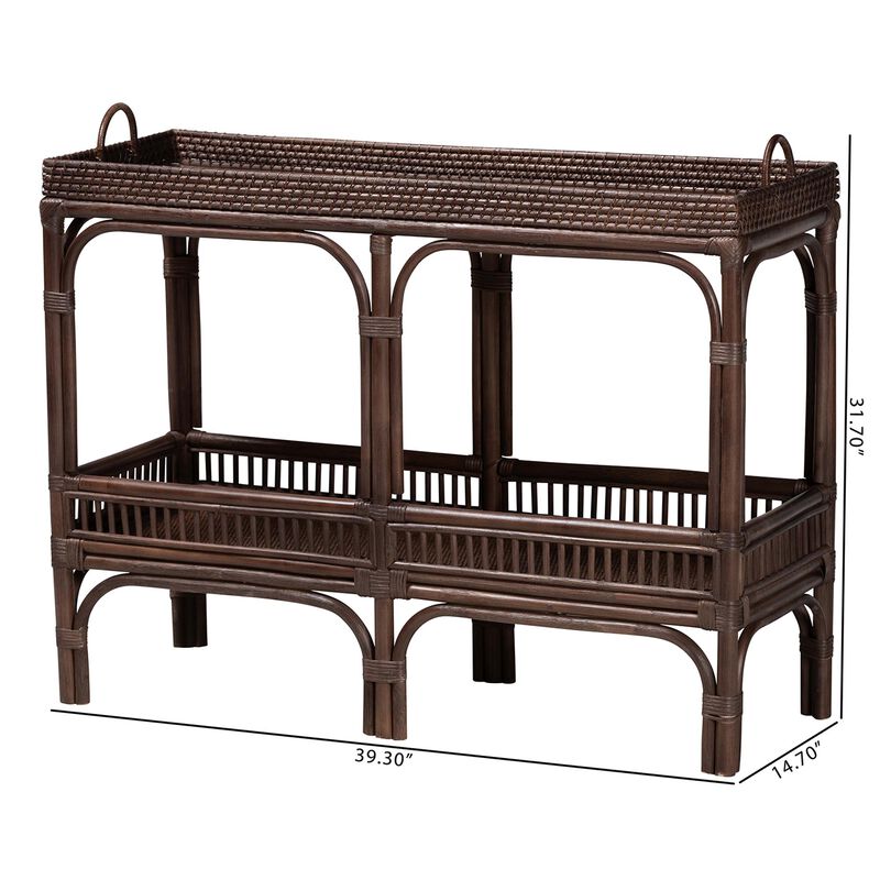 bali & pari Lombok Natural Rattan Console Table - Handwoven Wicker 2-Tier Accent Table with Raised Tray Top for Living Room or Entryway image number 7