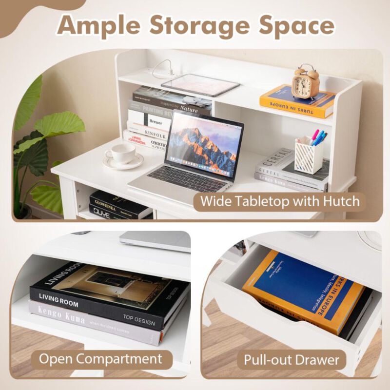 Hivvago Home Office Computer Desk with Storage Shelves and Drawer Ideal for Working and Studying