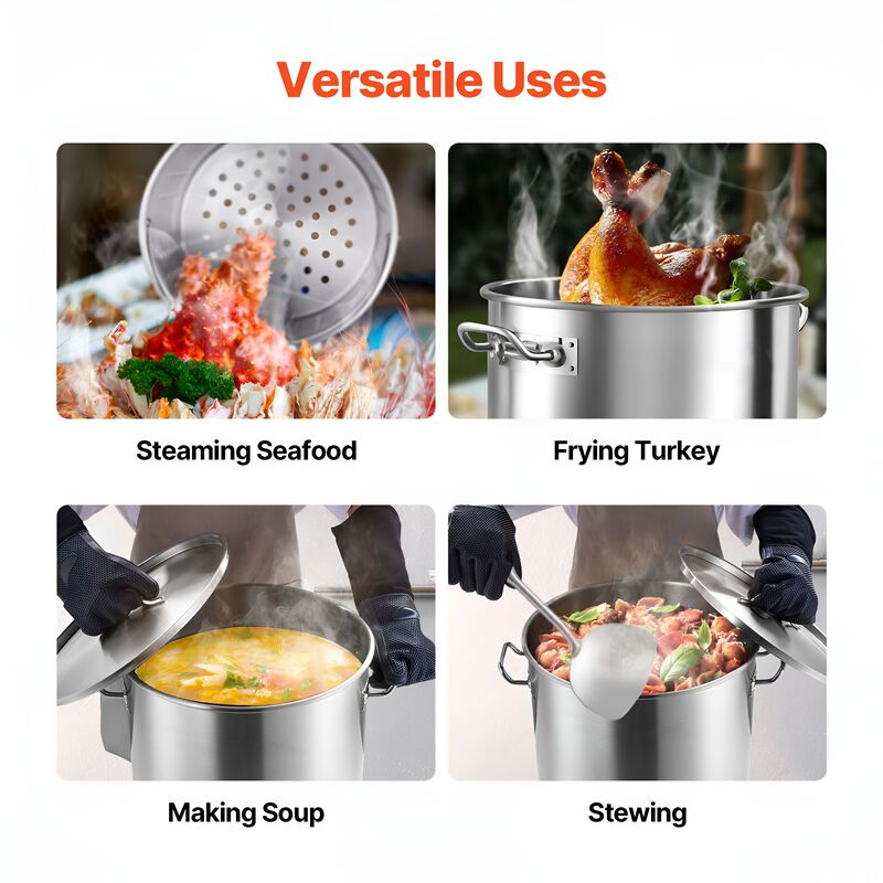 Stainless Steel Stock Pot with Basket and Lid, Heavy Duty Commercial Cooking Pot image number 6