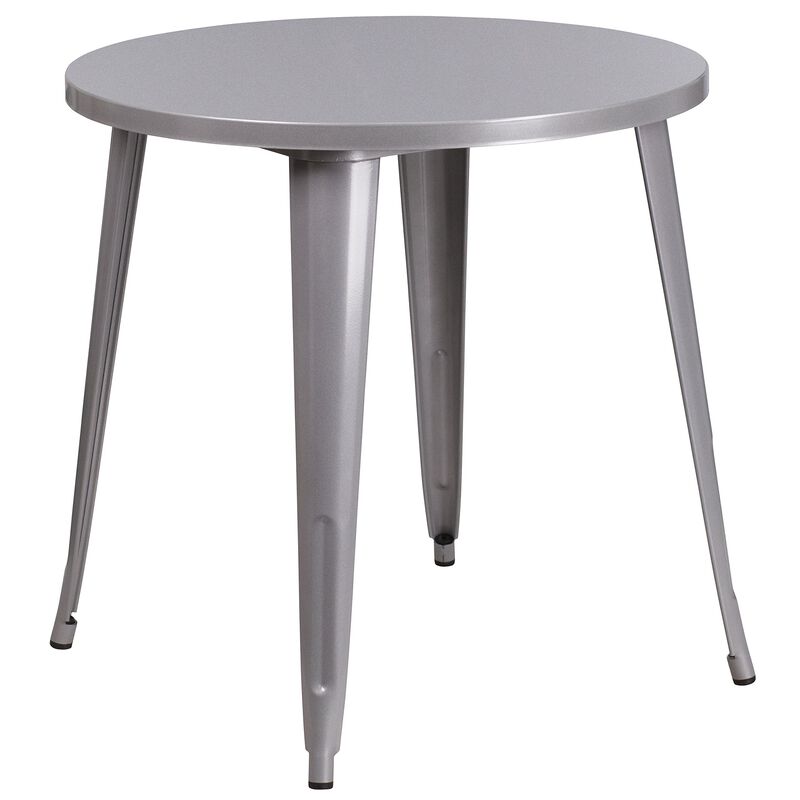 Flash Furniture Jeffrey Commercial Grade 30" Round Silver Metal Indoor-Outdoor Table