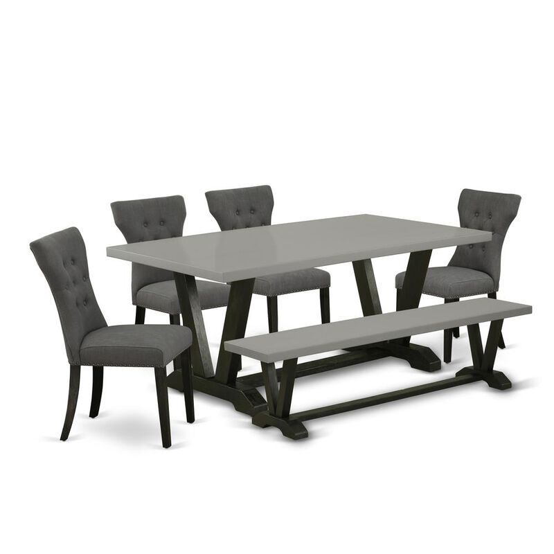 East West Furniture 6-Piece Dinette Set - 4 Parson Dining Chairs, a Lovely Bench and Dining Table Solid Wood Structure