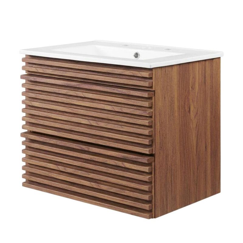 Walnut White 24-Inch Wall-Mount Bathroom Vanity with Ceramic Sink image number 0