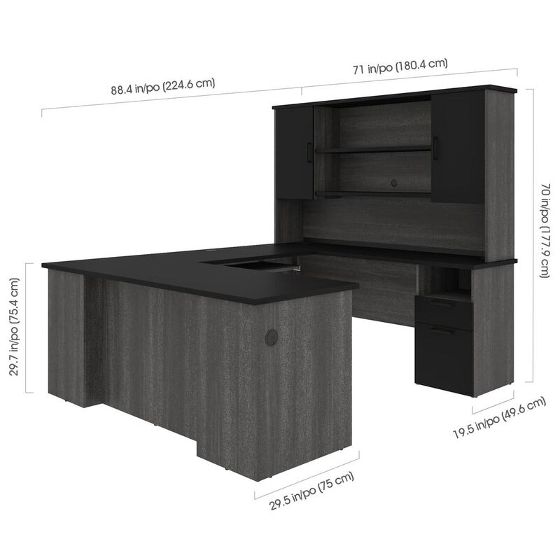 Bestar Norma Norma U-shaped workstation with hutch - Black & Bark Gray