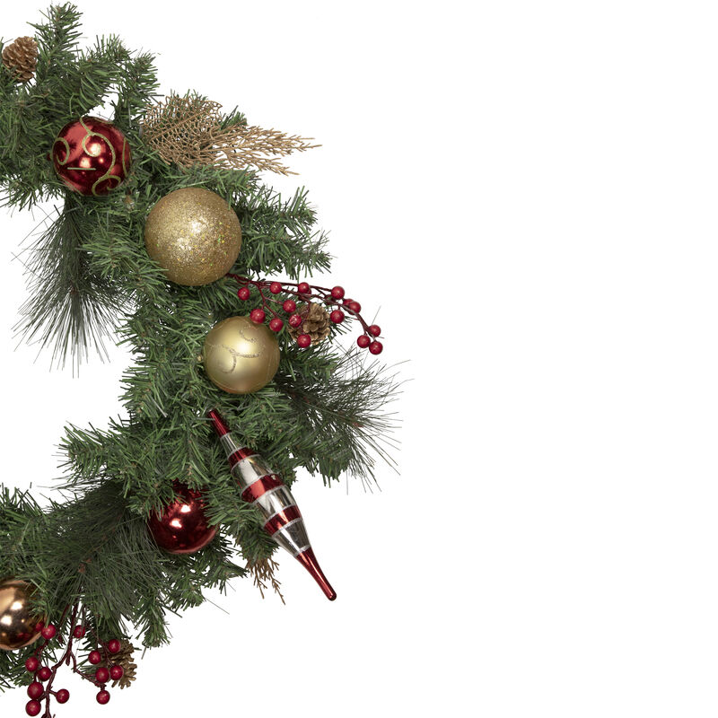 Green Mixed Foliage and Ornaments Artificial Christmas Wreath  30-Inch  Unlit image number 3