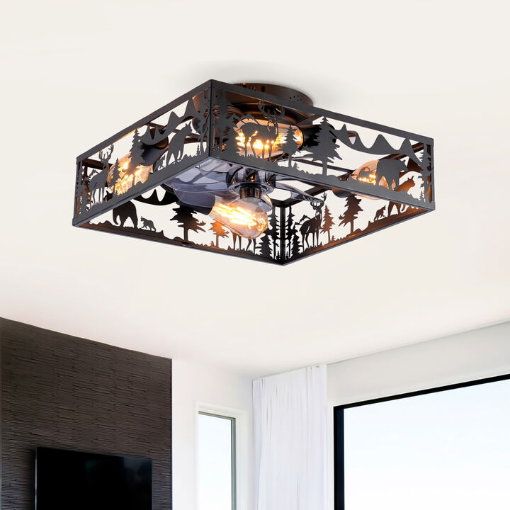 ELEMENT ACE Flush Mount Bladeless Caged Ceiling Fan with Multi-Function Remote Control, 6 Speed Reversible Quiet Motor, Perfect for Bedroom Living Room Dining Room Hallway Decor and Use