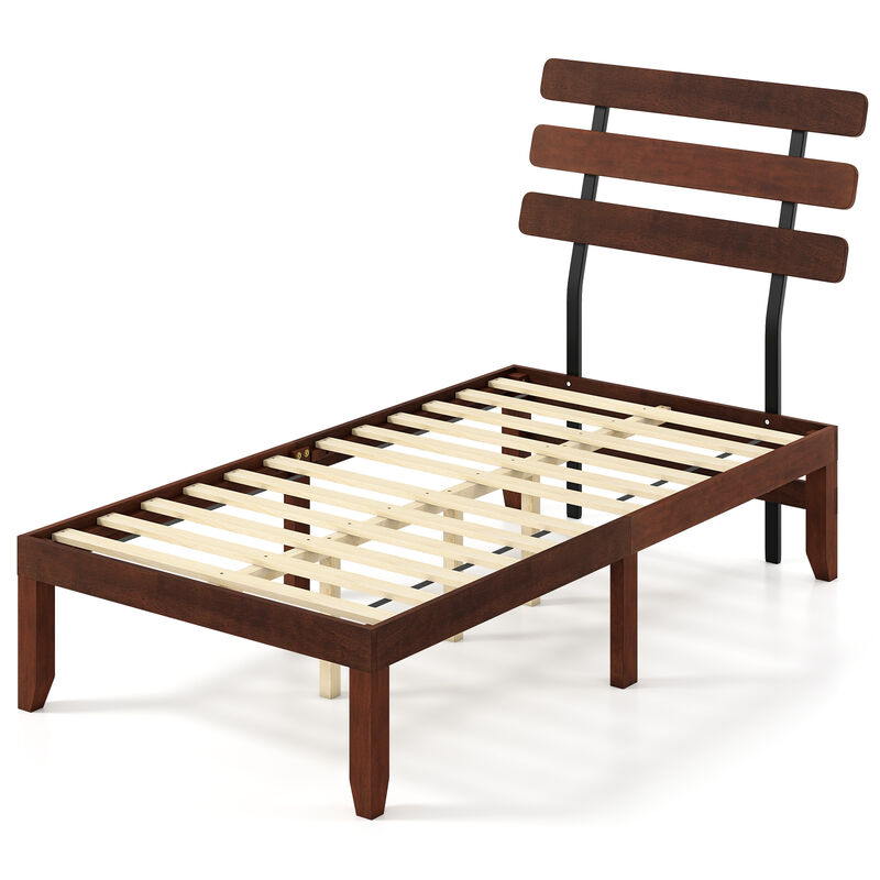 Retro Style Solid Wood Platform Bed Frame with Headboard image number 0