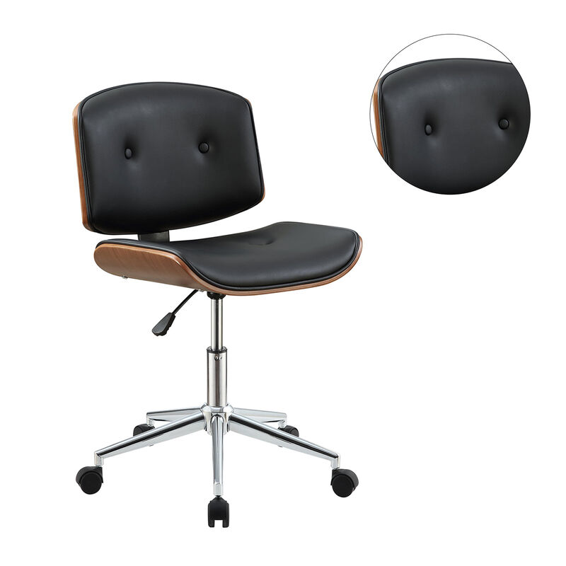 Leatherette Office Chair in Black and Walnut Finish