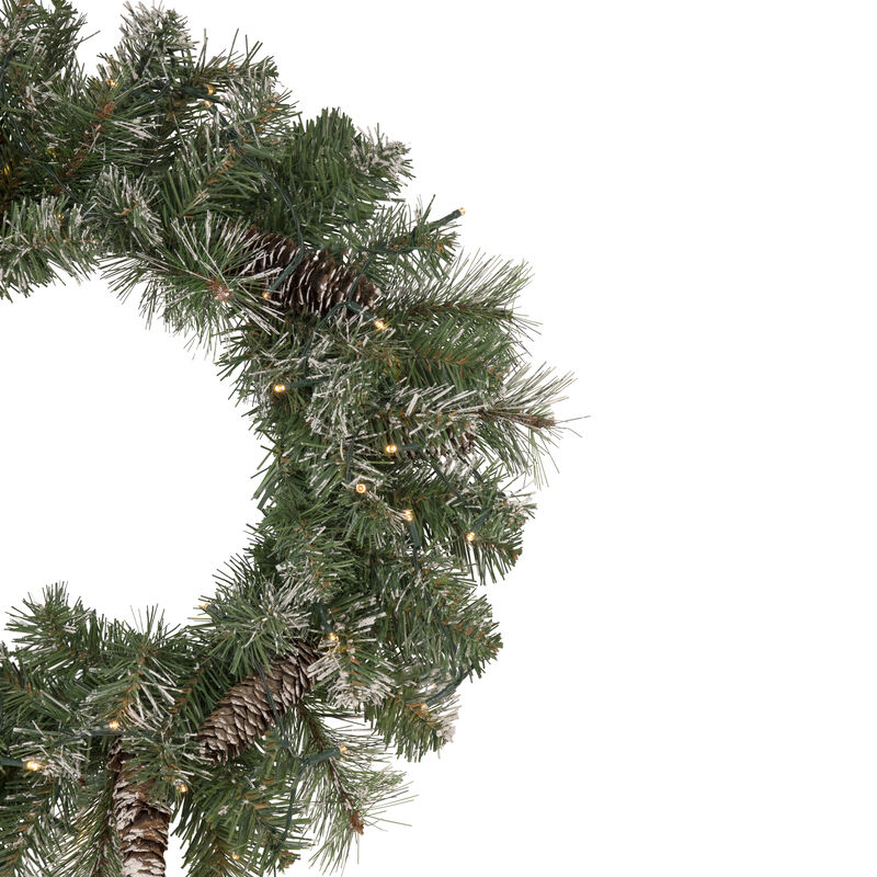 24" Pre-Lit Artificial Frosted Pine and Pine Cone Christmas Wreath image number 3