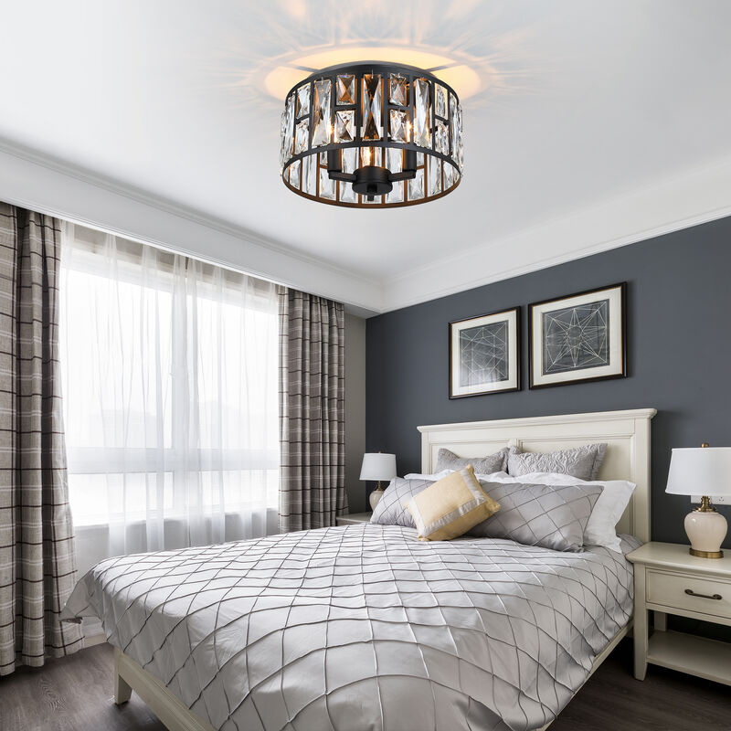 11.89 in Modern Glam 3-Light Dimmable Crystal Flush Mount Ceiling Light image number 3