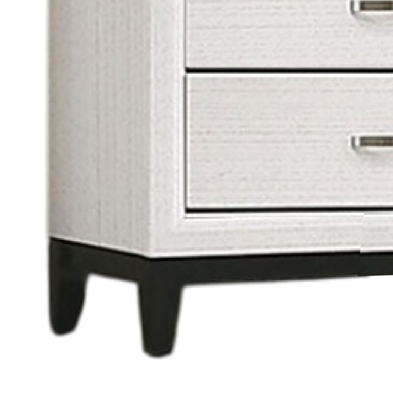 Erica Tall Dresser Chest, 5 Drawers Chrome Bar Handles, White Wood